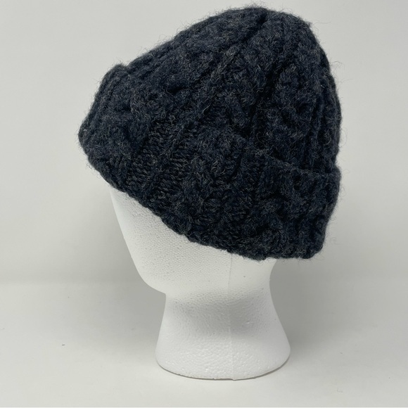 Vintage J Press Heavyweight Gray Wool Cable Knit Beanie UK Made Premium Winter